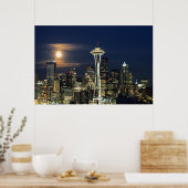 Washington, Seattle, Silhouet bij nacht vanaf Kerr Poster (Keuken)