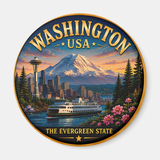 Washington Seattle Silhouette Ontsnapping 🟡 Magneet (Voorkant)