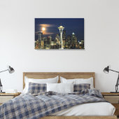 Washington, Seattle, Skyline 's nachts van Kerry 1 Canvas Afdruk (Insitu (Slaapkamer))