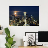 Washington, Seattle, Skyline 's nachts van Kerry 1 Poster (Thuiskantoor)