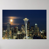 Washington, Seattle, Skyline 's nachts van Kerry 1 Poster (Voorkant)