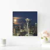 Washington, Seattle, Skyline 's nachts van Kerry 1 Vierkante Klok (Huis)