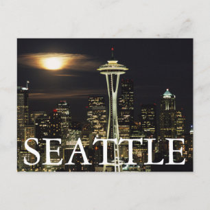 Washington, Seattle, Skyline 's nachts van Kerry 2 Briefkaart
