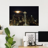 Washington, Seattle, Skyline 's nachts van Kerry 2 Poster (Thuiskantoor)