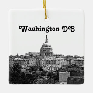 Washington Skyline Gegraveerd Keramisch Ornament