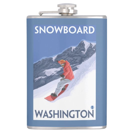 Washington Snowboarding Vintage Travel Poster Heupfles (Voorkant)