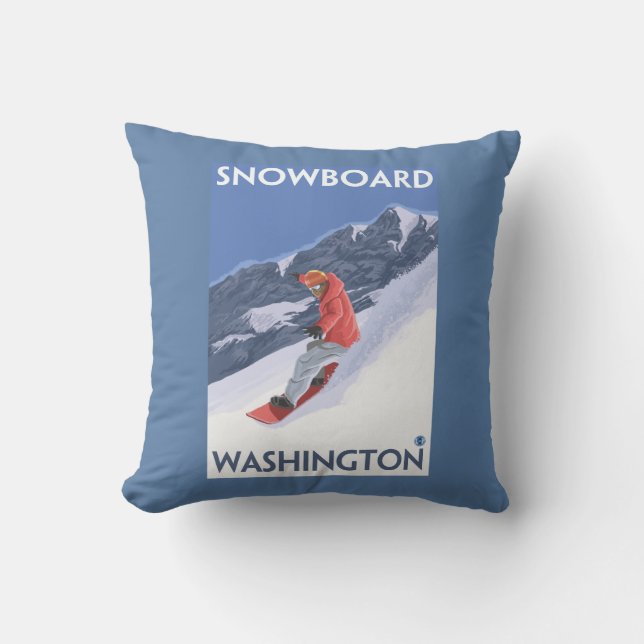Washington Snowboarding Vintage Travel Poster Kussen (Voorkant)