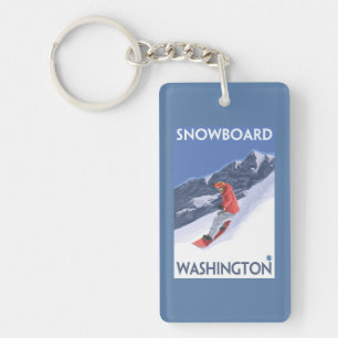 Washington Snowboarding Vintage Travel Poster Sleutelhanger