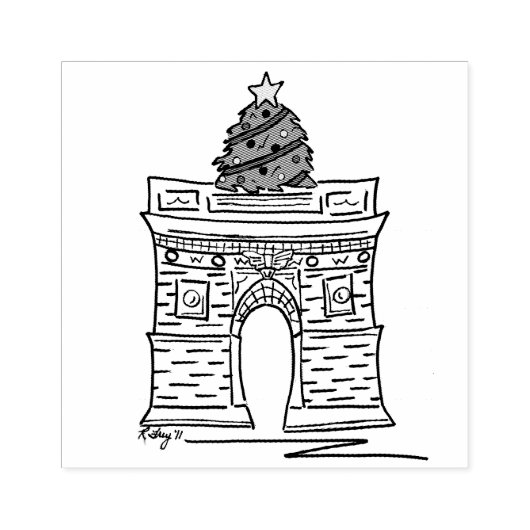 Washington Square Arch Tree NYC Kerstvakantie Rubberstempel (Afrduk)
