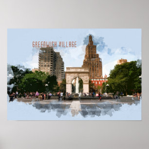 Washington Square Park Greenwich Village met TEKST Poster