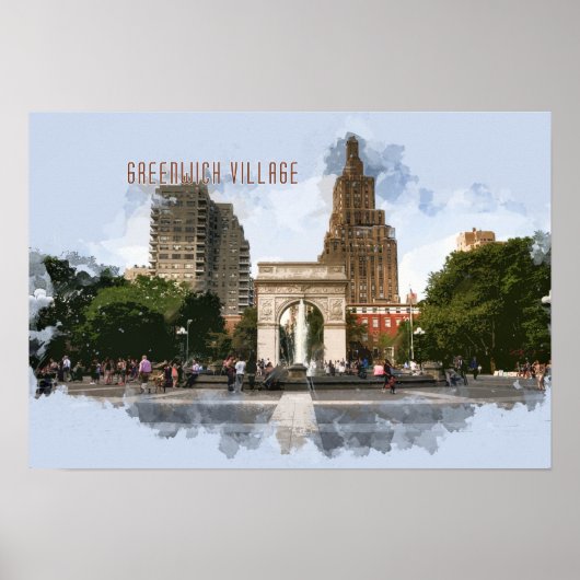 Washington Square Park Greenwich Village met TEKST Poster (Voorkant)
