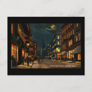 Washington St Boston MA bij nacht Briefkaart