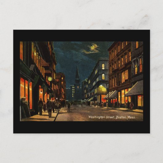 Washington St Boston MA bij nacht Briefkaart (Voorkant)