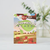 Washington State Appelboom Reisposter Cartoon Briefkaart (Staand voorkant)