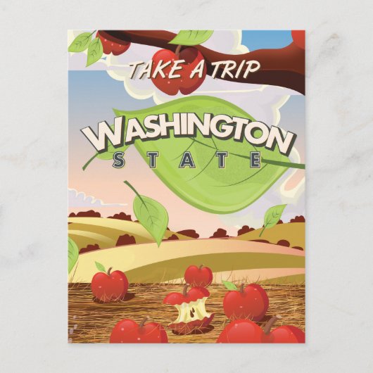 Washington State Appelboom Reisposter Cartoon Briefkaart (Voorkant)