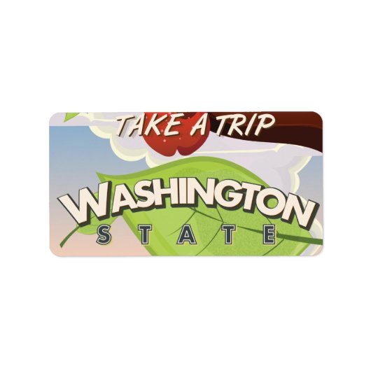 Washington State Appelboom Reisposter Cartoon. Etiket (Voorkant)