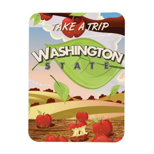 Washington State Appelboom Reisposter Cartoon. Magneet (Verticaal)