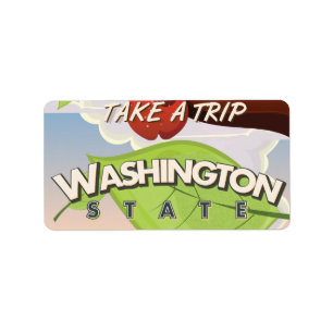 Washington State Apple Tree Travel Poster Cartoon. Etiket