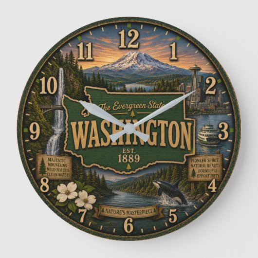 Washington State Evergreen Pacific Northwest Gift Grote Klok (Voorkant)