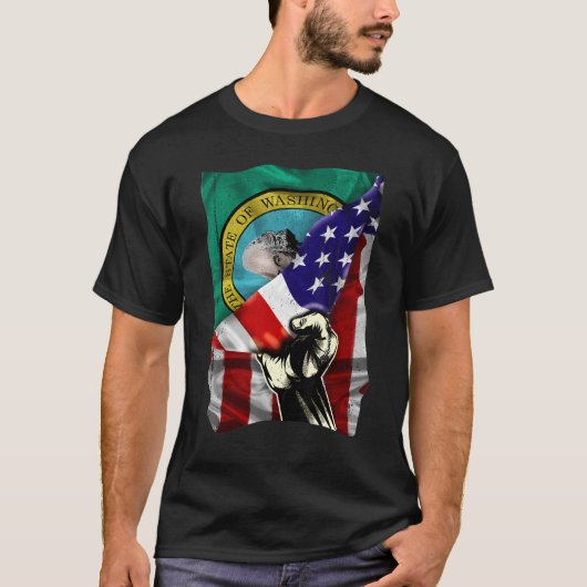 Washington State Flag Distress US American Patri T-shirt (Voorkant)