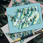 Washington State Illustrated Map Briefkaart<br><div class="desc">Bekijk deze kleurrijke Washington kaart tekening. Bezoek mijn winkel voor meer!</div>