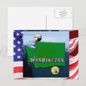 Washington State Kaart Faux Quarter, Zegel, Bergen (Voorkant / Achterkant)