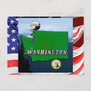 Washington State Kaart Faux Quarter, Zegel, Bergen