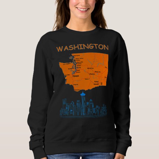 Washington State Kaart van de grote steden Skyline Trui (Voorkant)