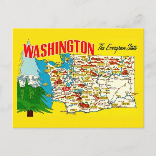 WASHINGTON STATE KAART VINTAGE ANSICHTKAART (Voorkant)