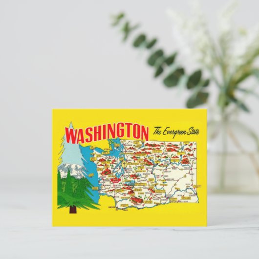 WASHINGTON STATE KAART VINTAGE POSTKAART (Staand voorkant)