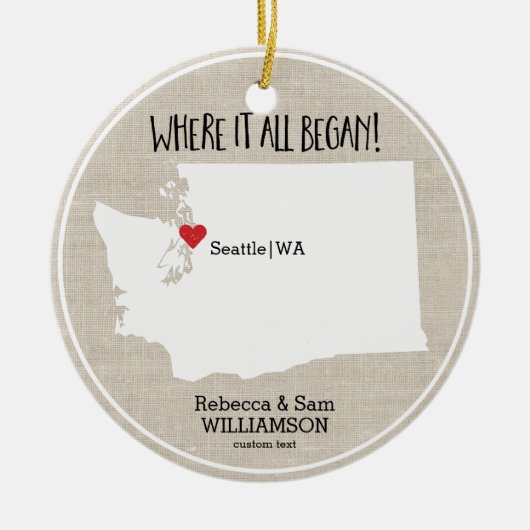 Washington State Love Custom Map New Couple Keramisch Ornament (Voorkant)