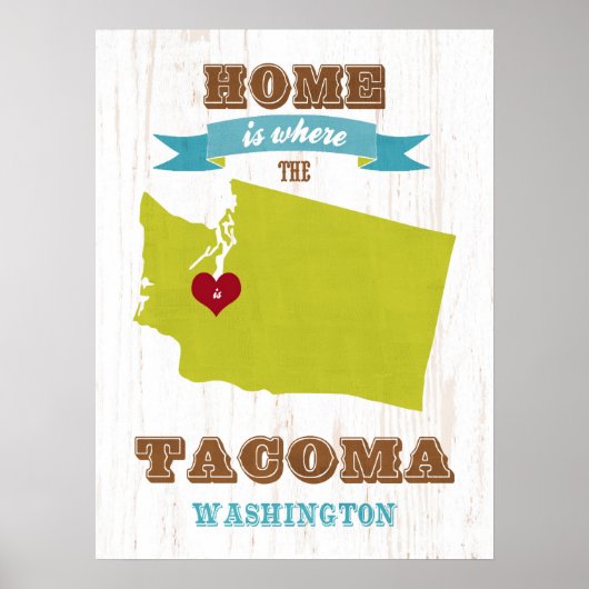 Washington State Map Art- Love Tacoma Art Poster (Voorkant)