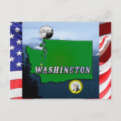 Washington State Map Faux Quarter, Seal, Mountains Briefkaart (Voorkant)