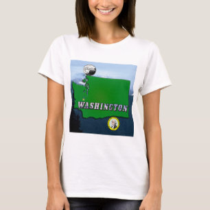 Washington State Map Faux Quarter, Seal, Mountains T-shirt
