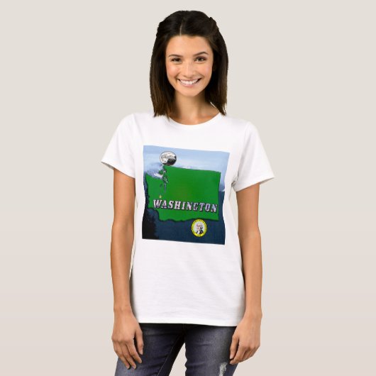 Washington State Map Faux Quarter, Seal, Mountains T-shirt (Voorkant volledig)