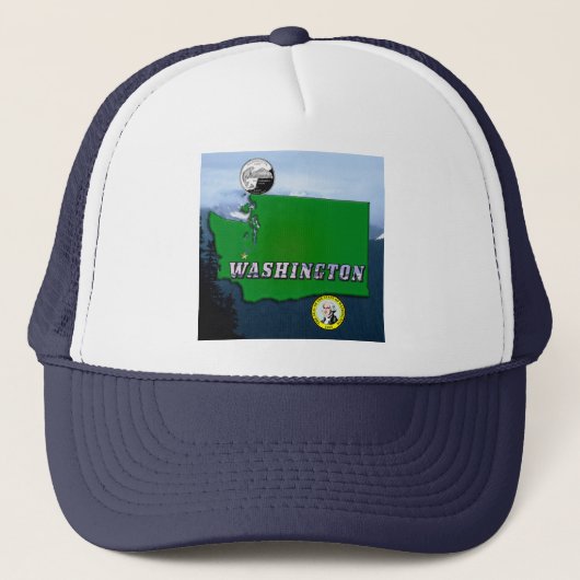 Washington State Map Faux Quarter, Seal, Mountains Trucker Pet (Voorkant)