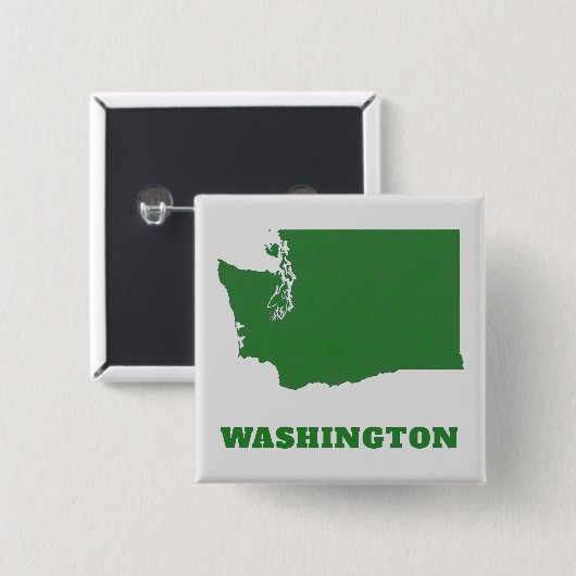 Washington State Map Green en White Square Button (Voorkant /achterkant)