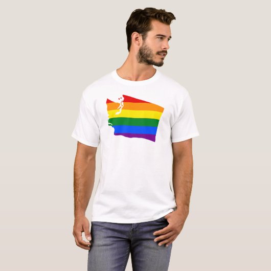 Washington State Map LGBT Flag Gay Pride Awareness T-shirt (Voorkant volledig)