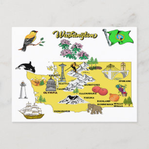 Washington State Map met toeristische bestemmingen Briefkaart