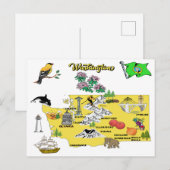 Washington State Map met toeristische bestemmingen Briefkaart (Voorkant / Achterkant)