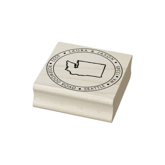 Washington State Map Retouradres Hout Rubberstempel (Stempel)