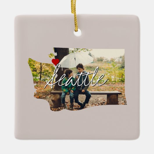 Washington State Photo insert and town name Keramisch Ornament (Voorkant)