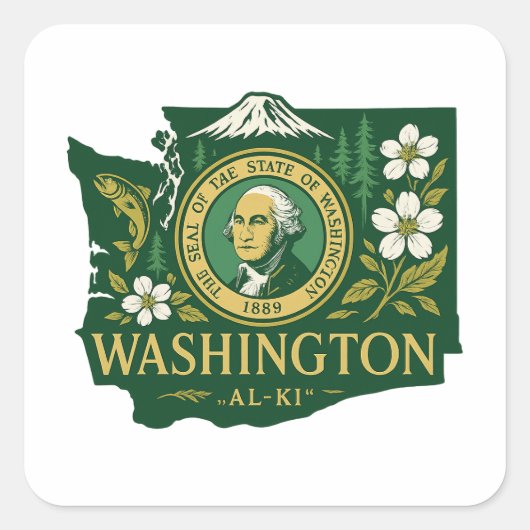 Washington State Pride Vierkante Sticker (Voorkant)