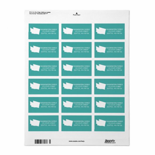 Washington State retouradreslabels - Turquoise Etiket (Full Sheet)
