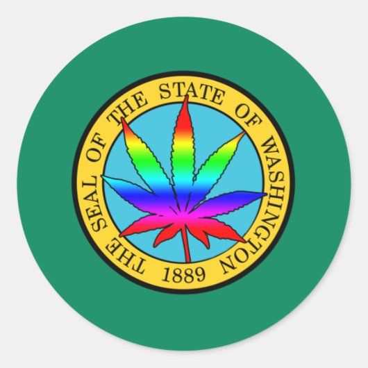 Washington State Vlag met blad en regenboog kleure Ronde Sticker (Voorkant)