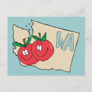 Washington State WA Cartoon Map met Apple Art Briefkaart
