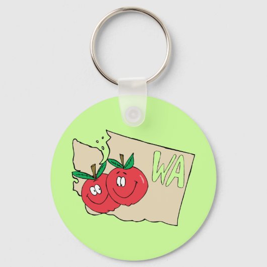 Washington State WA Cartoon Map met Apple Art Sleutelhanger (Voorkant)