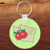 Washington State WA Cartoon Map met Apple Art Sleutelhanger (Voorkant)