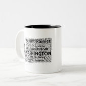 Washington State Word Cloud Tweekleurige Koffiemok (Voorkant links)