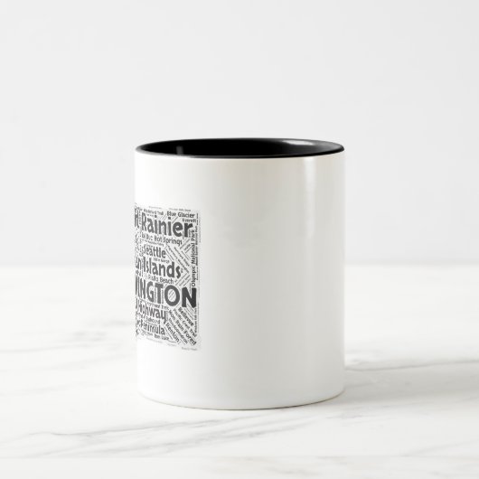 Washington State Word Cloud Tweekleurige Koffiemok (Center)
